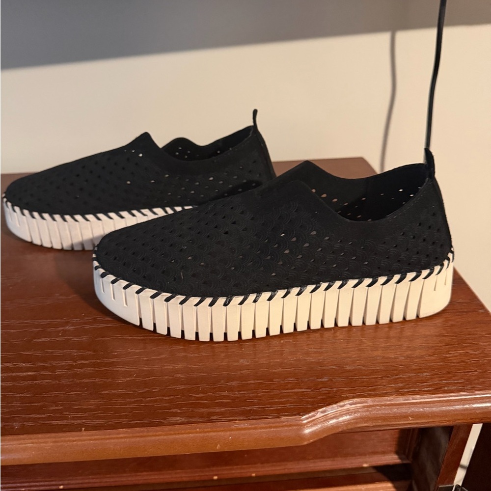 Black Slip-On Perforated Platform Sneakers